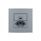 Placa Para Móveis 80x80 Com Tomada Usb-c 2a 10w E Tomada 2p+t 20a Margirius Sleek Cinza Cinza