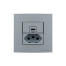 Placa para Móveis 80x80 com Tomada USB-C 2A 10W e Tomada 2P+T 20A MarGirius Sleek Cinza