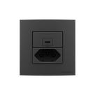 Placa para Móveis 80x80 com Tomada USB-C 2A 10W e Tomada 2P+T 20A MarGirius Sleek Colors Grafite