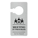 Placa para pendurar na porta Origin Reunião em andamento acrílica prateada