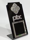 Placa Pix QR Code Acrílico Display Mesa Preto Prata Pagamento Rápido e Fácil