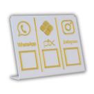 Placa Pix,Whats e Insta Para Pagamento QR Code Branca - Kit 2 UNID Cor: Branco com Dourado