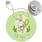 Placa Porta com Alça Feliz Páscoa Coelho Coelha Ovo Guirlanda 19cm