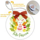 Placa Porta com Alça Feliz Páscoa Ovos Coelho Coelha Guirlanda 20cm