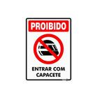 Placa Proibido Entrar com Capacete 15 x 20 Cm PS618 Encartale
