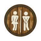 Placa Redonda De Macramê Rústica De Madeira Para Banheiro - Símbolo Masculino E Feminino - Decoração