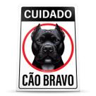 Placa Sinalização Cuidado Pitbull Preto Cão Bravo 20x30cm