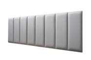 Placas Cabeceira Modulada Adesiva Queen Estofada Sintético Cinza - 160cm x 60cm Kit 8 Placas