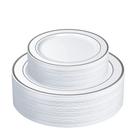 Placas de plástico combinadas com aro prateado branco SETUP 60 unidades