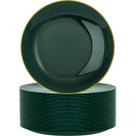 Placas de plástico Nervure Green 26 cm com borda dourada 100 unidades
