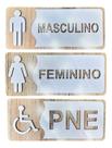 Placas Sinalização Banheiro Restaurante Hotel Kit 03un
