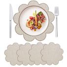 Placemats SK Studio, algodão e linho, 38 cm, conjunto redondo de 4 bege