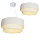 Plafon e Pendente Duplo Cilíndrico Vivare Md- 3017 e Md-4061 Cúpula em Tecido 50x40cm Branco - Bivolt