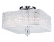 Plafon Lace Crystal quadr. C55cm x L55cm-Lâmp. 4 x E27-Acab. cromado, cristais transp. K9 e cúpula tecido branco