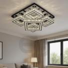 Plafon Quadrado Sobrepor Cristal 60cm Cromado 3 Tons de Luz Com Controle Remoto