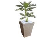 Planta Artificial Árvore Palmeira Areca 1,1m kit + Vaso Trapezio D. Grafiato Bege 40cm