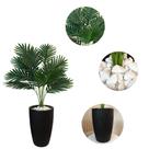 Planta Artificial Palmeira Com Vaso Ondulado Cone E Pedras -