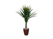 Planta Árvore Artificial Yucca Verde 95cm Kit + Vaso E. Marrom 32cm