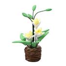 Planta de flores em miniatura amarela em vaso de tecido para casa de bonecas