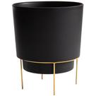 Plantador Bloem Hopson de plástico preto de 15 cm com suporte dourado