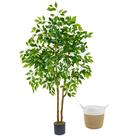 Plantas térmicas artificiais de árvore de ficus de 150 cm com cesta interna e externa