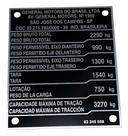 Plaqueta em alumínio Indicativa De Pesos S10 2006 A 2011 Flex powe Gm 93345558 Plaqueta em alumínio Indicativa De Pesos S10 2006 A 2011 Flex powe Gm 93345558