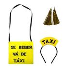 Plaquinha + Tiara Táxi com Brinco Dourado Fantasia de Carnaval - DAYU
