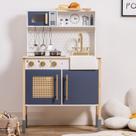 Play Kitchen ROBOTIME Wooden Kids com luzes e sons azuis 3+ Play Kitchen ROBOTIME Wooden Kids com luzes e sons azuis 3+