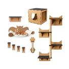 Playground de Gato 9 Peças Mdf 4mm Prateleira Nicho Rede Arranhador Escalada Degraus com Carpete