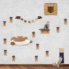 Playground Gatos Kit 18 Peças Prateleira Nicho Arranhador Parede Escadinha Circuito com Carpete