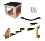 Playground para gato 9 pçs cru com carpete preto