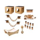 Playground Para Gatos 16 Peças Kit Brinquedo de Gato Arranhador Nicho Ponte Degrau Rede Cama em MDF