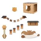 Playground Para Gatos 9 Peças Brinquedo de Gato com Arranhador Nicho Ponte Degrau Rede em Mdf