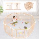 Playpen Ulnxiy Dobrável de Madeira com Portão para Bebês 142x142x60cm
