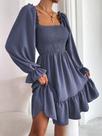 Plissado Bainha de Ruffle Folhado Simples Boho Vestido