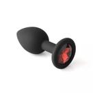 Plug Anal em Silicone Tamanho P 7cm x 2,8cm Preto com Pedra Vermelha Pequeno e Confortável