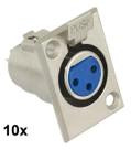 Plug Conector Xlr Canon Femea Painel Metal 3 Pinos 10 Peças Cor Prata Para Caixa de Som