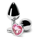 Plug de Metal G Com Pedra Rosa Formato de Coracao