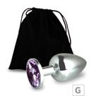 Plug de metal g cromado com strass 8cm pedra lilas