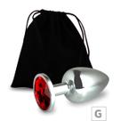 Plug de metal g cromado com strass 8cm pedra vermelho