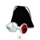 Plug de metal p cromado com strass 6cm pedra vermelha