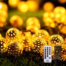 Plug-in de luzes de corda marroquino de 60 LED, 29 pés, interno e externo, impermeável, 8 modos, luzes de Diwali com temporizador e controle remoto, globo decorativo para quarto de Natal, branco quente