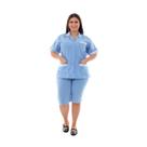 Plus Size - Conjunto de Bermuda e Jaleco em Tecido Algodão para Copeira, Faxineira, Doméstica