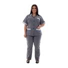Plus Size - Conjunto de Calça e jaleco em Tecido Algodão com detalhes em bordado ingles para Copeira , Doméstica Cor:Ci