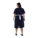 Plus Size - Kit 2 vestidos com avental e bordado ingles em Tecido Oxford para copeira,faxineira, arrumadeira Cor:Azul ma