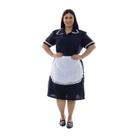 Plus Size - Vestido em Tecido Oxford Com Avental e Detalhes em Bordado Ingles para Copeira, Faxineira, Doméstica