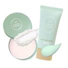 Pó fixador translúcido e creme hidratante Club Suppin, pó prensado translúcido e base de creme BB orgânico com manteiga de karité, proteína plantada e colágeno, buquê de flores brancas