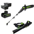 Podador de Altura 82V com Soprador 760CFM + 2 Baterias 4,0Ah + Carregador Bivolt GREENWORKS Podador de Altura 82V com Soprador 760CFM + 2 Baterias 4,0Ah + Carregador Bivolt GREENWORKS