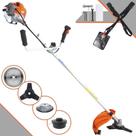 Podador de Grama À Gasolina Vulcan VR430-P 43cc 1,7HP 10.000rpm 2T Roçadeira Completa Com Guidão Anti-Vibração Carretel Nylon + Faca 3 Pontas + Faca Circular 40 Dentes Vídea + Escova de Aço 38 Cerdas