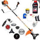 Podador de Grama Vulcan VR520H 2T 52cc 2,5HP Roçadeira Com Carretel e Faca 2 Pontas + Kit Faca 3 Pontas, Faca 6 Pontas, Faca 40 Dentes de Vídea, Faca 80 Dentes e Trimmer + Escova + EPI + ÓLEO TOYAMA